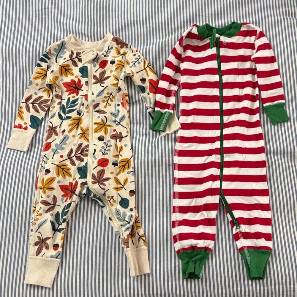 Hanna Andersson Fall and Striped Kids Footies Holiday Pajamas